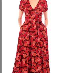 Red hearts wrap dress